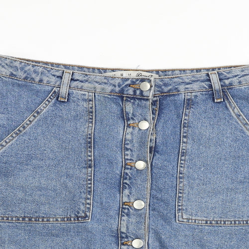 Denim & Co. Womens Blue Cotton A-Line Skirt Size 14 Button