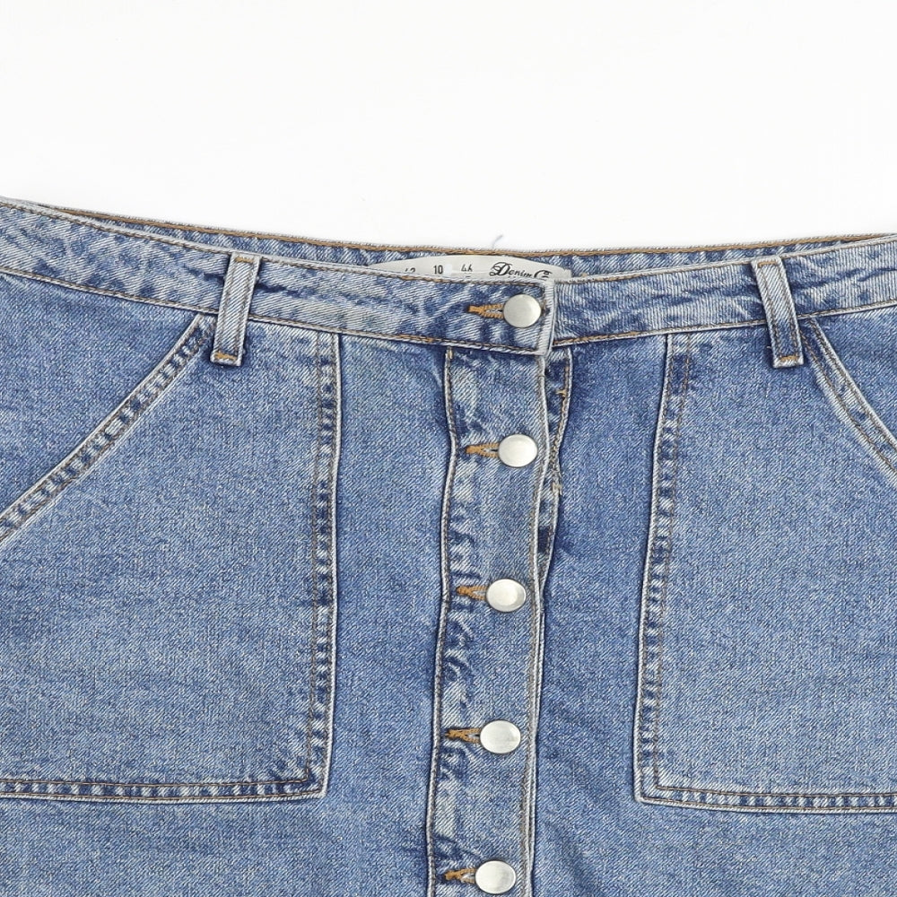 Denim & Co. Womens Blue Cotton A-Line Skirt Size 14 Button