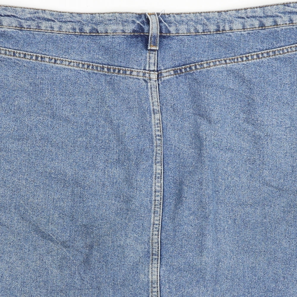 Denim & Co. Womens Blue Cotton A-Line Skirt Size 14 Button