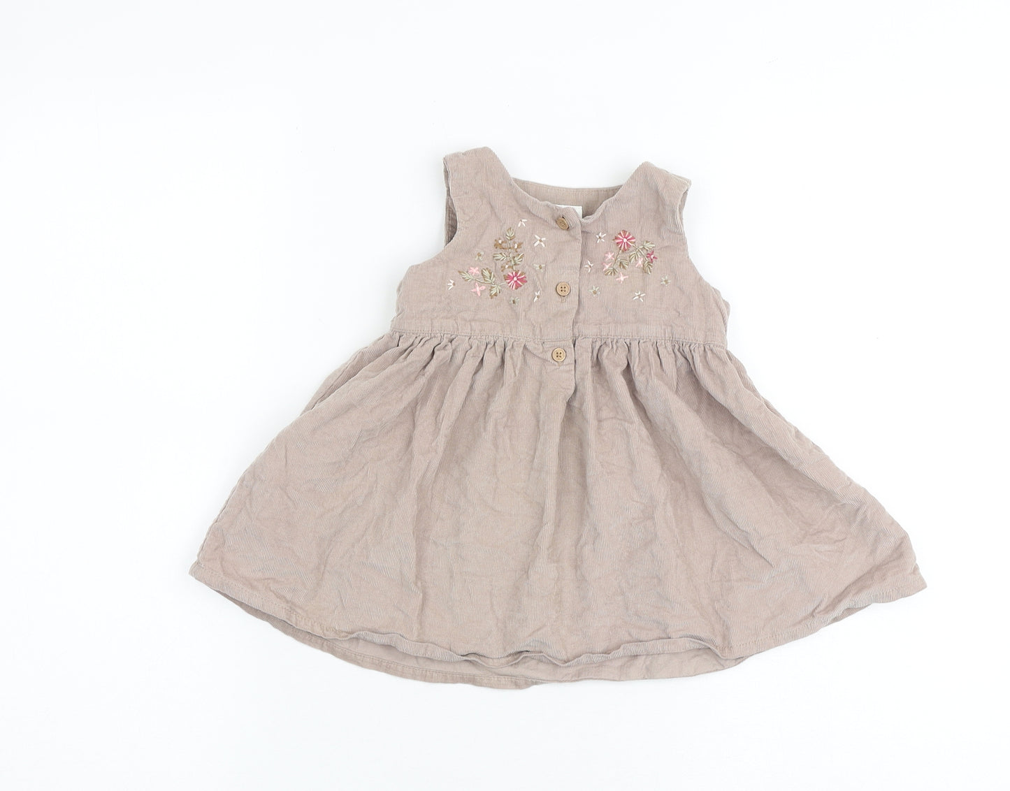 NEXT Baby Brown 100% Cotton A-Line Size 9-12 Months Round Neck Button