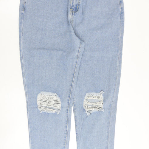 Boohoo Womens Blue Cotton Tapered Jeans Size 14 Regular Zip