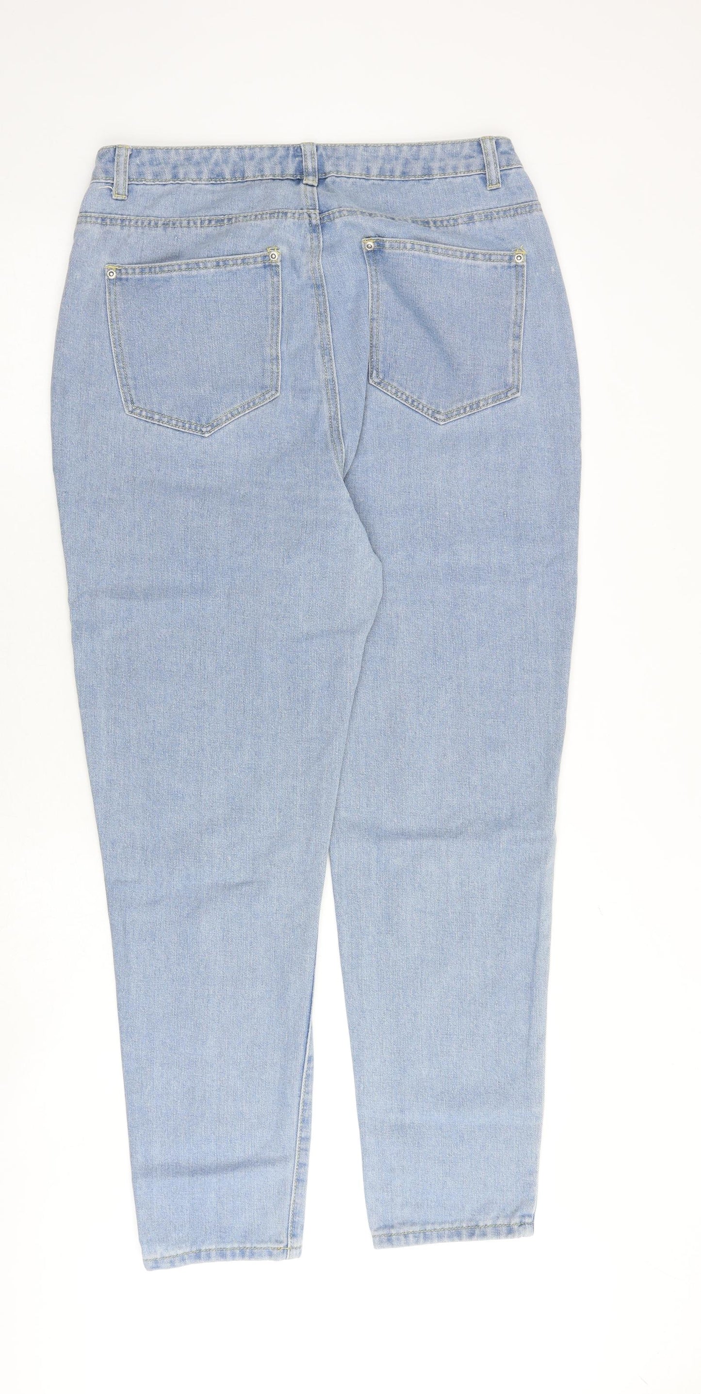 Boohoo Womens Blue Cotton Tapered Jeans Size 14 Regular Zip