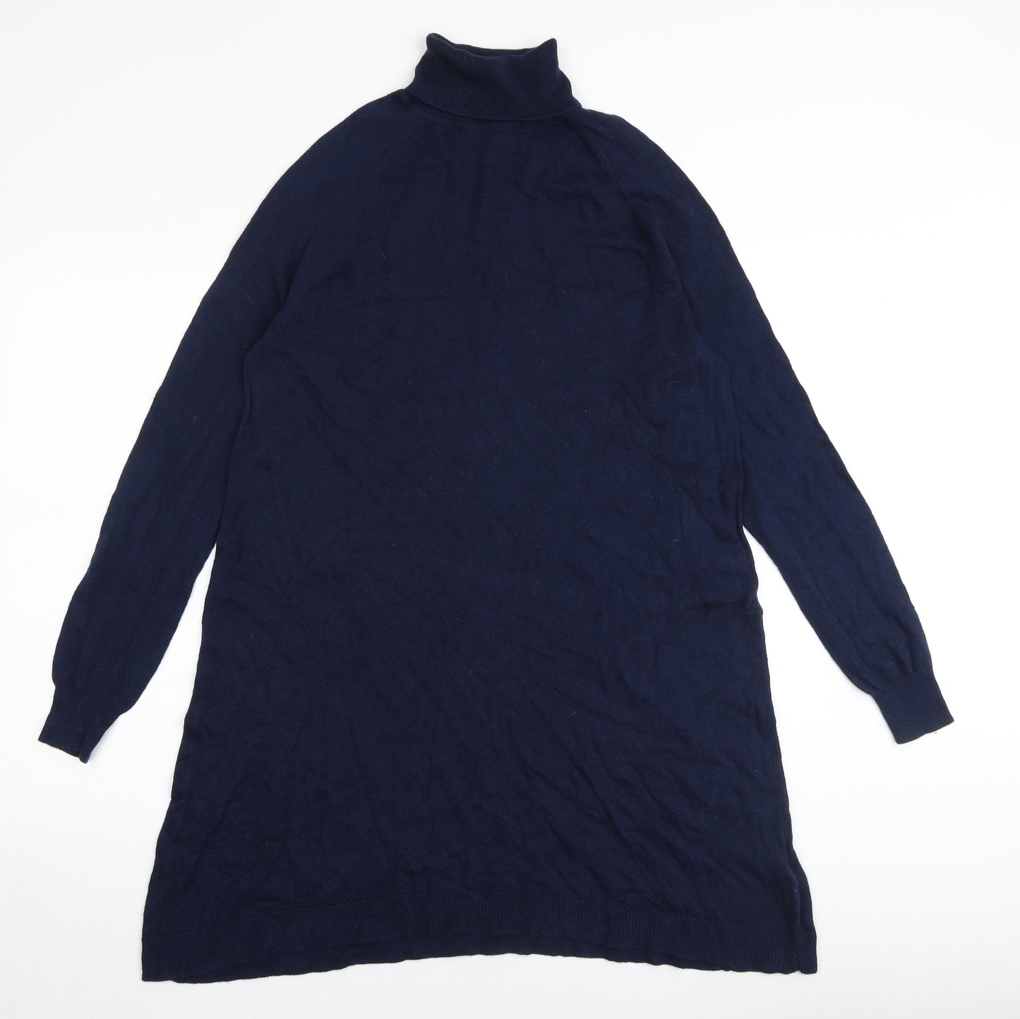 Marks and Spencer Womens Blue Viscose Jumper Dress Size 16 Roll Neck Pullover