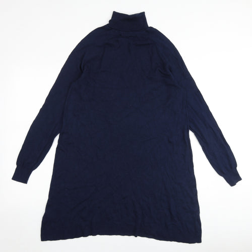 Marks and Spencer Womens Blue Viscose Jumper Dress Size 16 Roll Neck Pullover