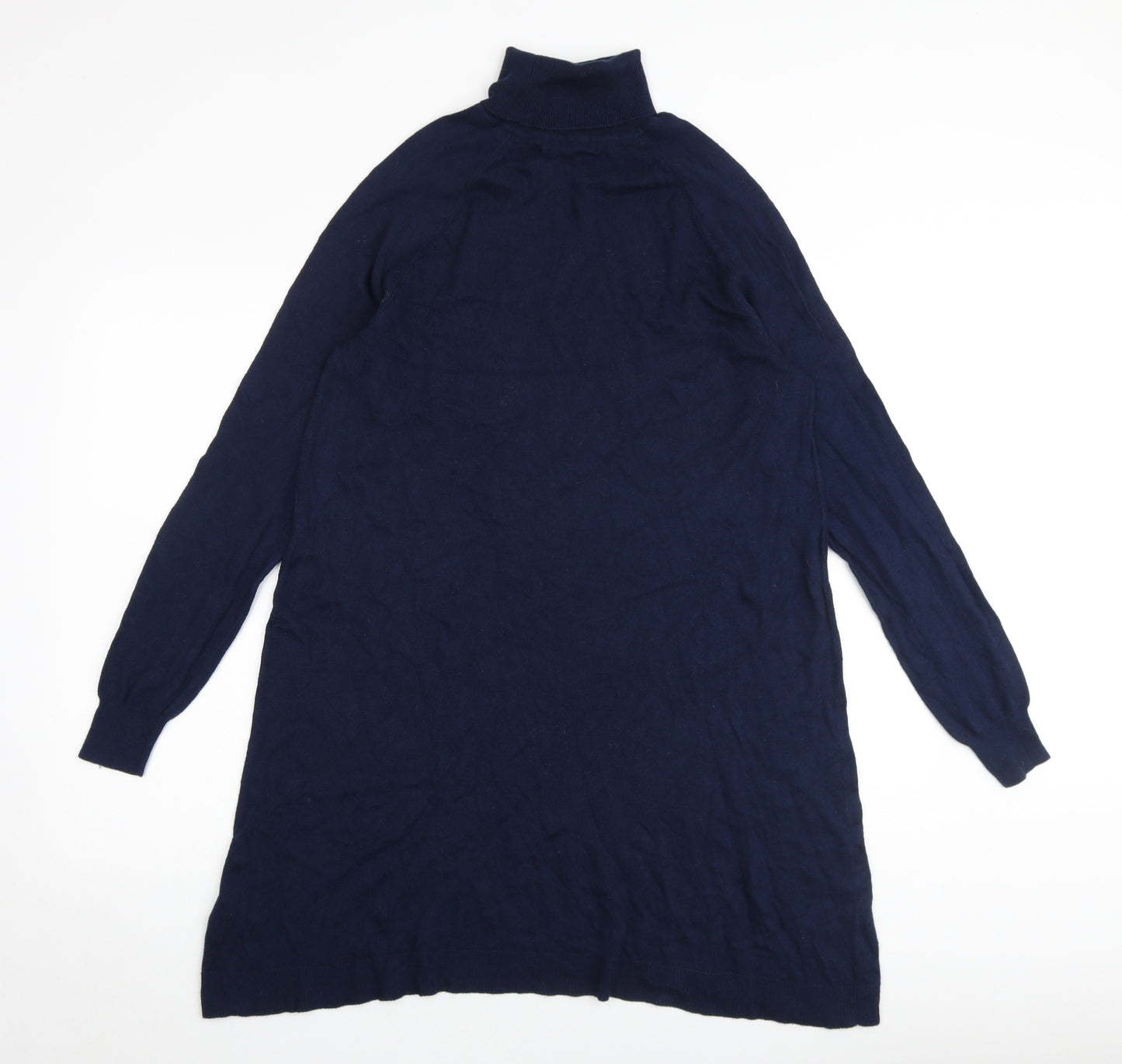 Marks and Spencer Womens Blue Viscose Jumper Dress Size 16 Roll Neck Pullover