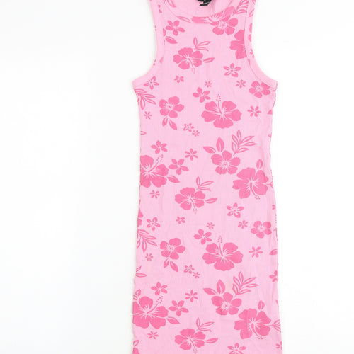 New Look Girls Pink Floral Cotton Shift Size 10-11 Years Round Neck Pullover