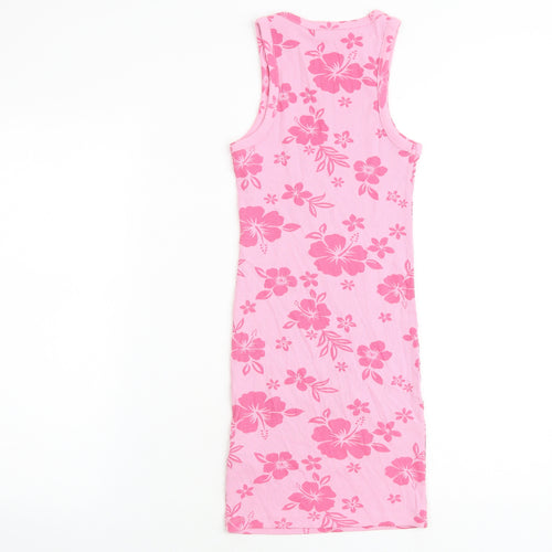 New Look Girls Pink Floral Cotton Shift Size 10-11 Years Round Neck Pullover