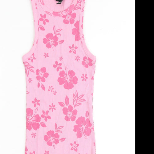 New Look Girls Pink Floral Cotton Shift Size 10-11 Years Round Neck Pullover