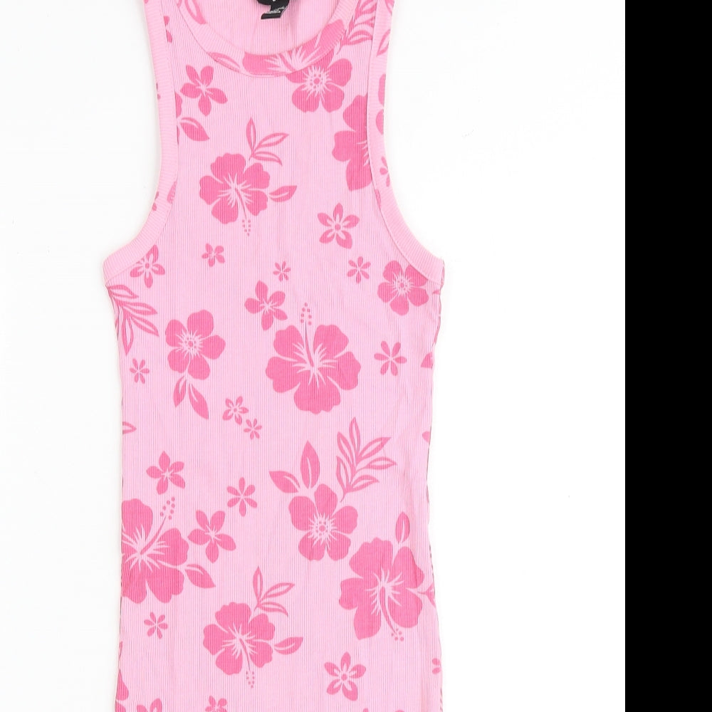 New Look Girls Pink Floral Cotton Shift Size 10-11 Years Round Neck Pullover