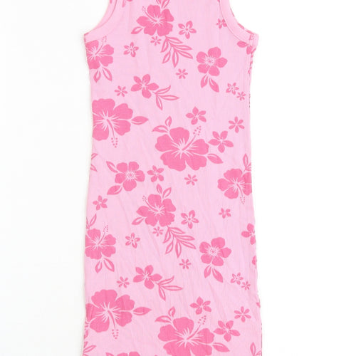 New Look Girls Pink Floral Cotton Shift Size 10-11 Years Round Neck Pullover