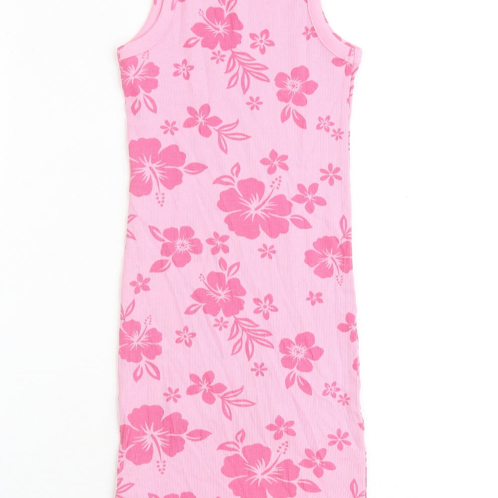 New Look Girls Pink Floral Cotton Shift Size 10-11 Years Round Neck Pullover