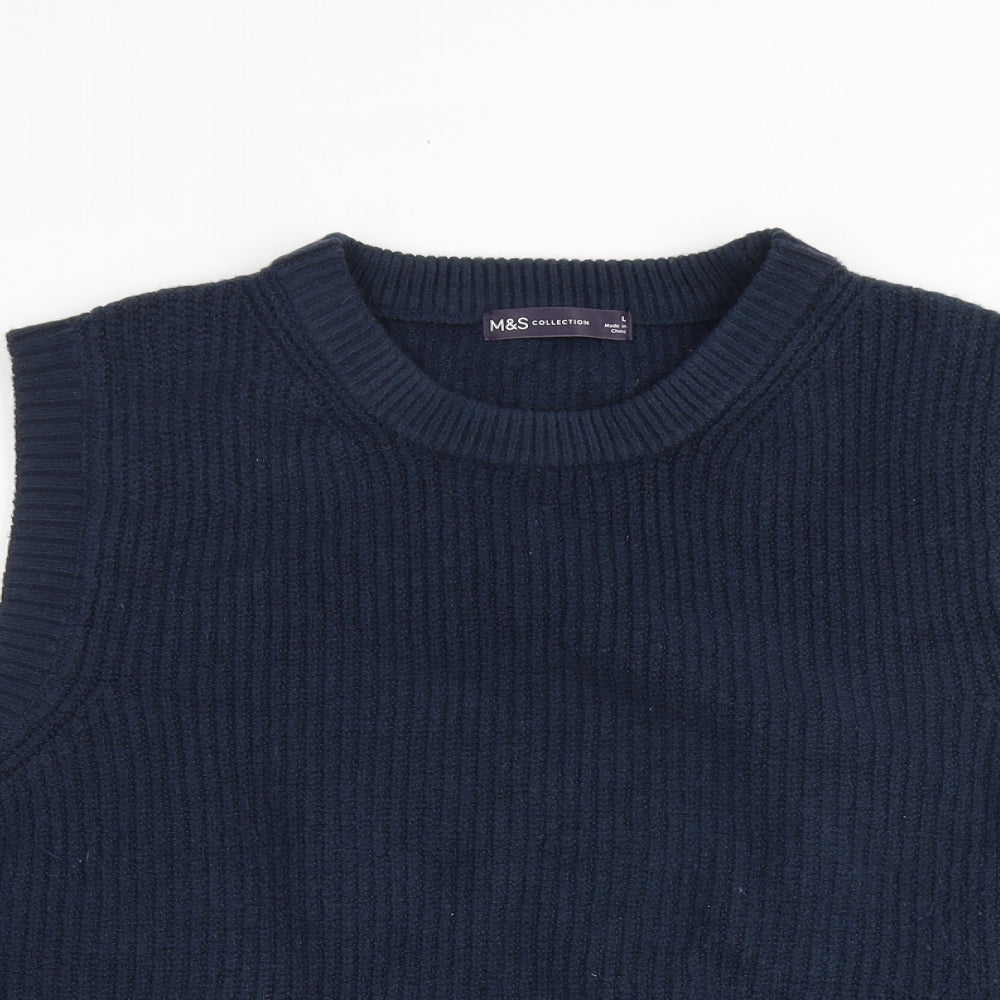 Marks and Spencer Womens Blue Crew Neck Polyester Pullover Jumper Size L