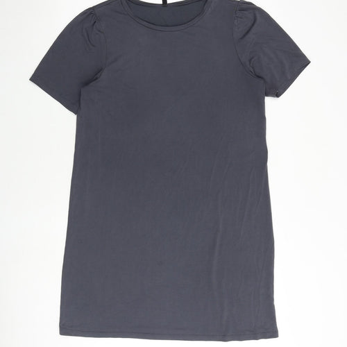Pieces Womens Grey Polyester T-Shirt Dress Size L Round Neck Pullover
