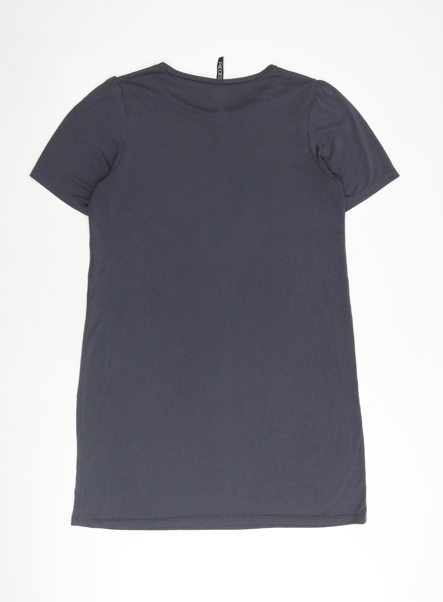 Pieces Womens Grey Polyester T-Shirt Dress Size L Round Neck Pullover
