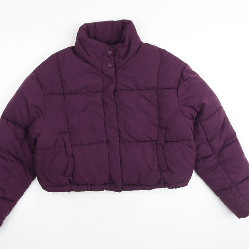 Bershka Womens Purple Puffer Jacket Jacket Size M Snap