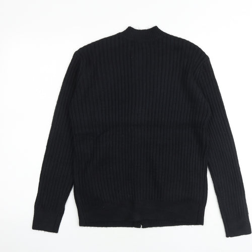 Marks and Spencer Womens Black Round Neck Polyester Full Zip Jumper Size XS