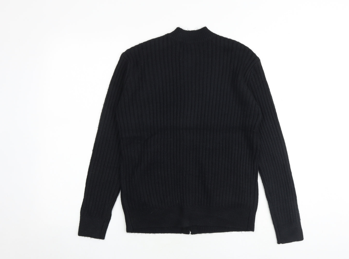 Marks and Spencer Womens Black Round Neck Polyester Full Zip Jumper Size XS