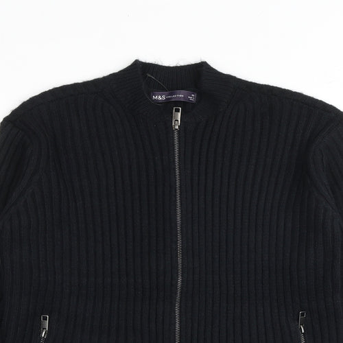 Marks and Spencer Womens Black Round Neck Polyester Full Zip Jumper Size XS