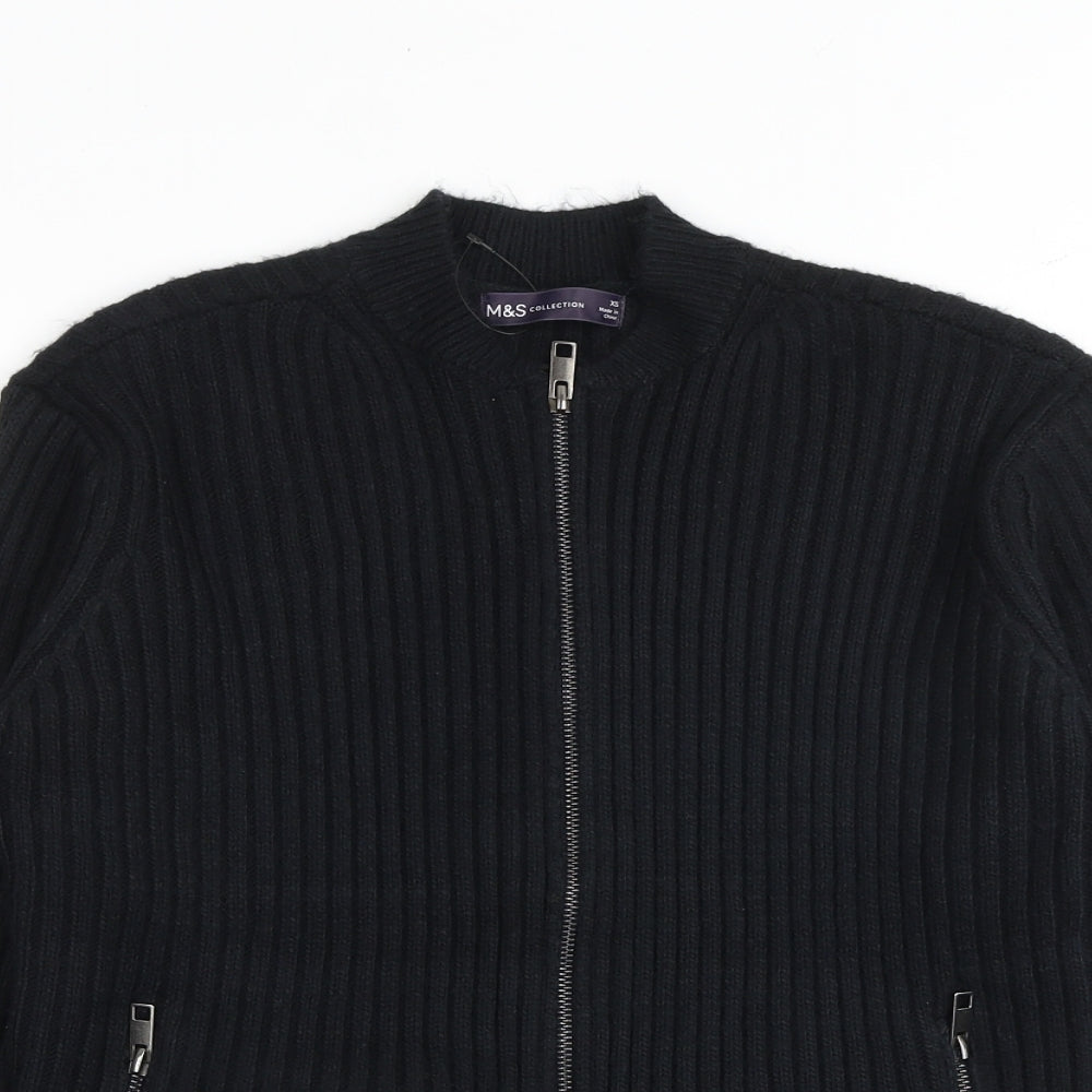 Marks and Spencer Womens Black Round Neck Polyester Full Zip Jumper Size XS