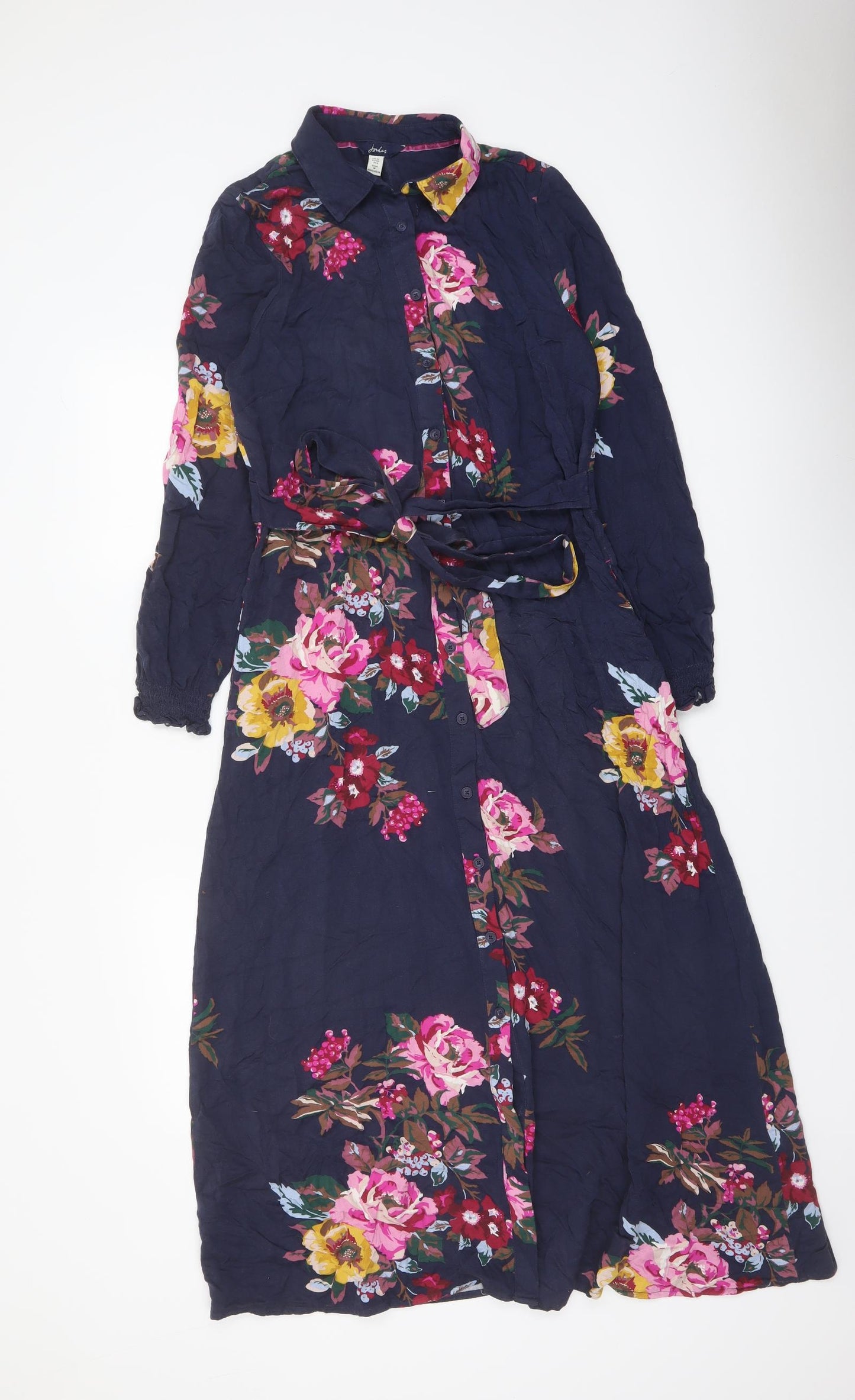 Joules Womens Blue Floral Viscose Shirt Dress Size 12 Collared Button