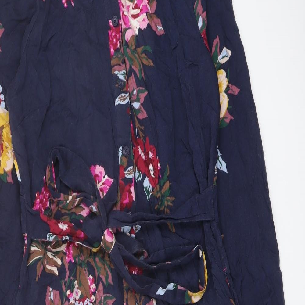 Joules Womens Blue Floral Viscose Shirt Dress Size 12 Collared Button