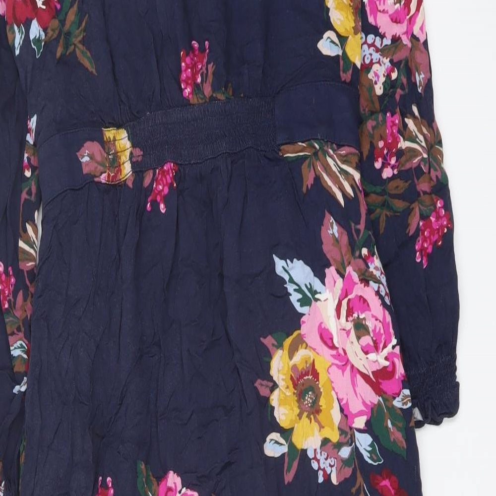 Joules Womens Blue Floral Viscose Shirt Dress Size 12 Collared Button
