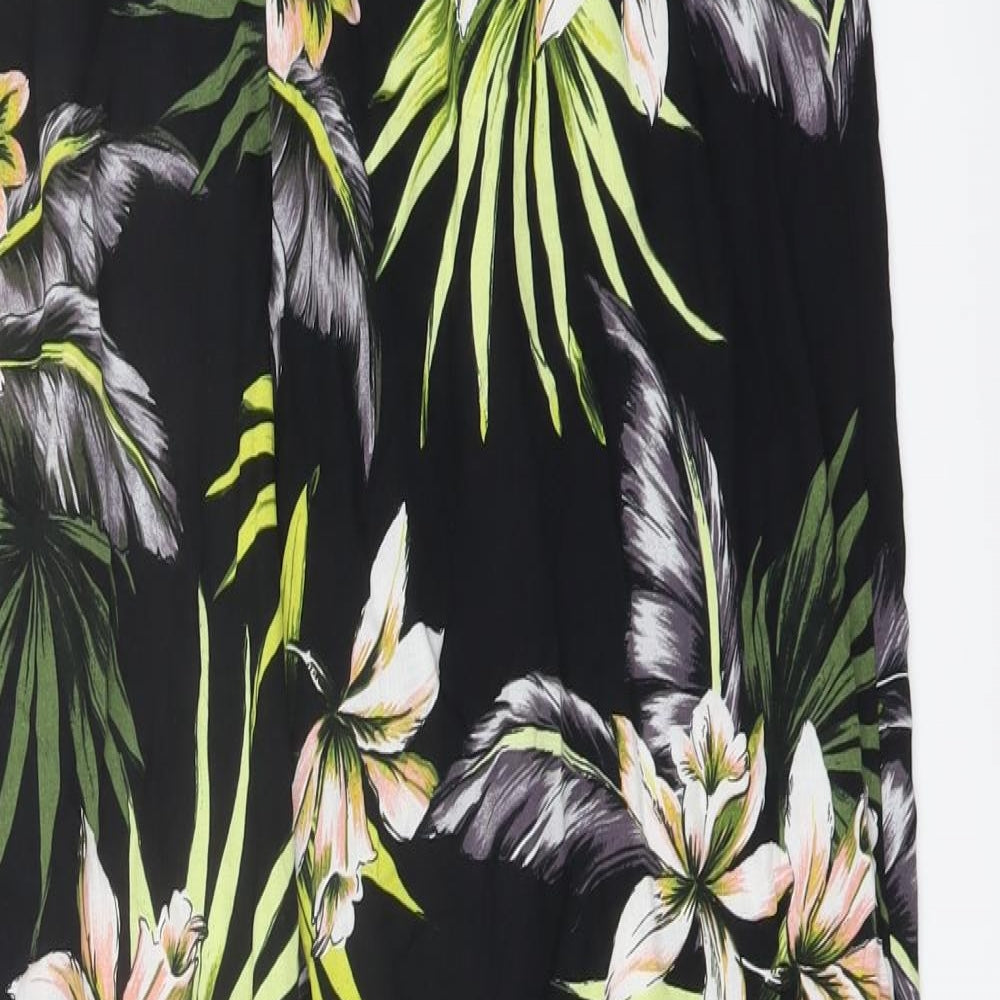 Wallis Womens Black Floral Viscose Trousers Size 12 L27 in Regular