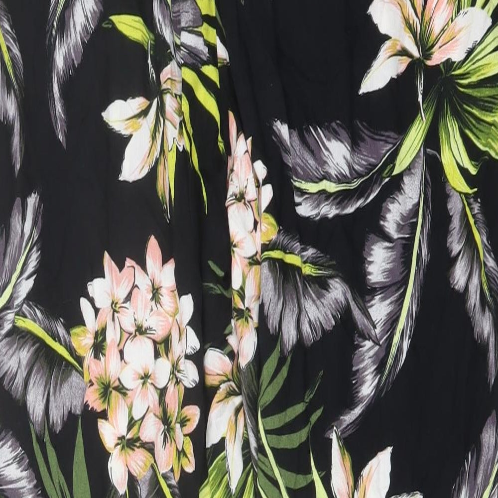 Wallis Womens Black Floral Viscose Trousers Size 12 L27 in Regular