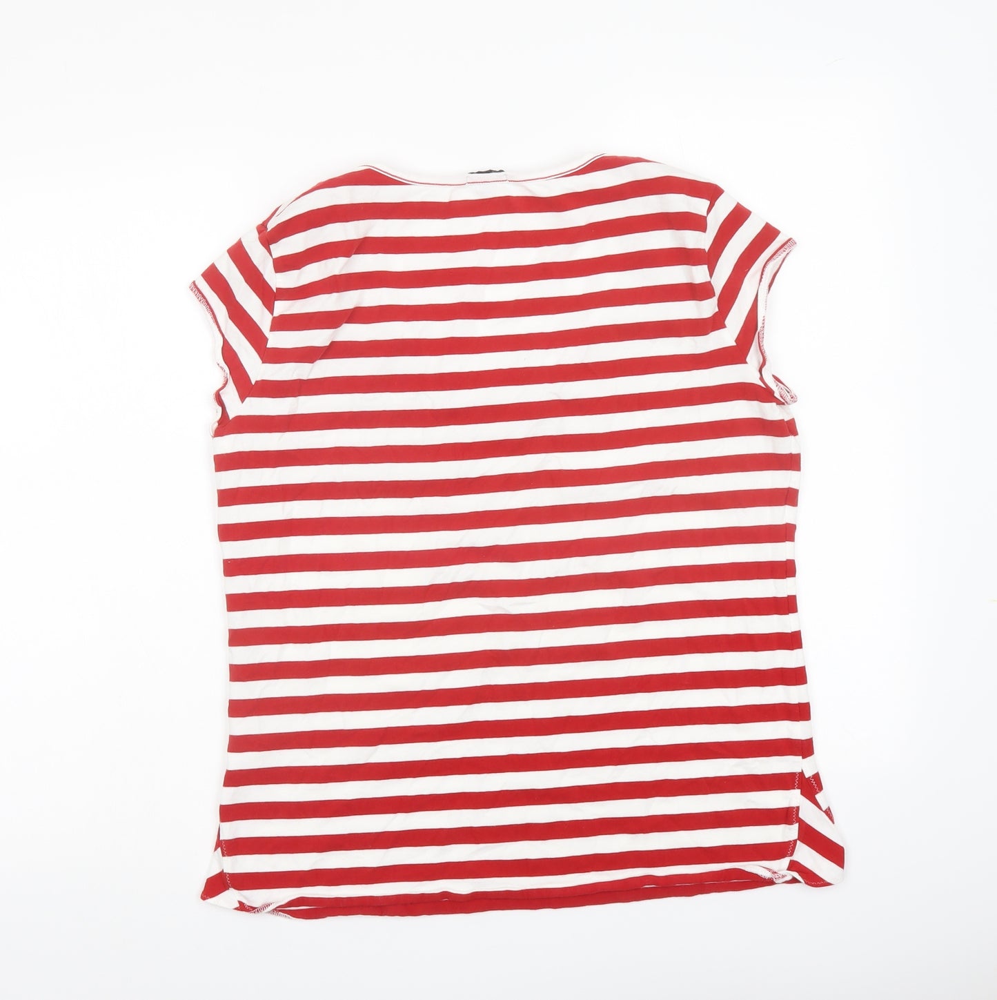 Marks and Spencer Womens Red Striped Cotton Basic T-Shirt Size XL Scoop Neck