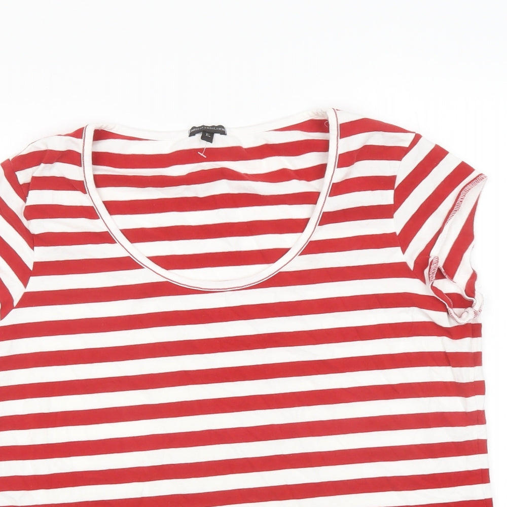 Marks and Spencer Womens Red Striped Cotton Basic T-Shirt Size XL Scoop Neck