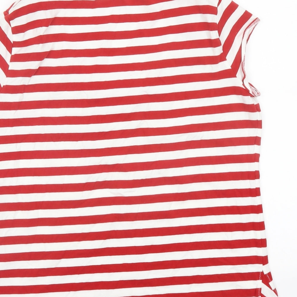 Marks and Spencer Womens Red Striped Cotton Basic T-Shirt Size XL Scoop Neck