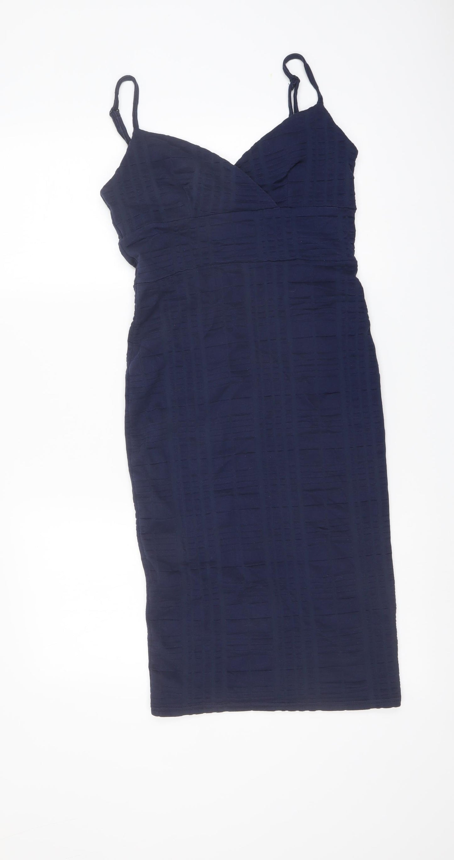 Lipsy Womens Blue Cotton Bodycon Size 10 V-Neck Pullover