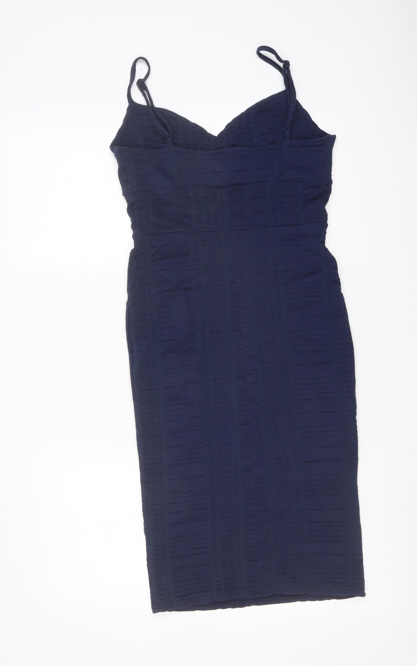 Lipsy Womens Blue Cotton Bodycon Size 10 V-Neck Pullover