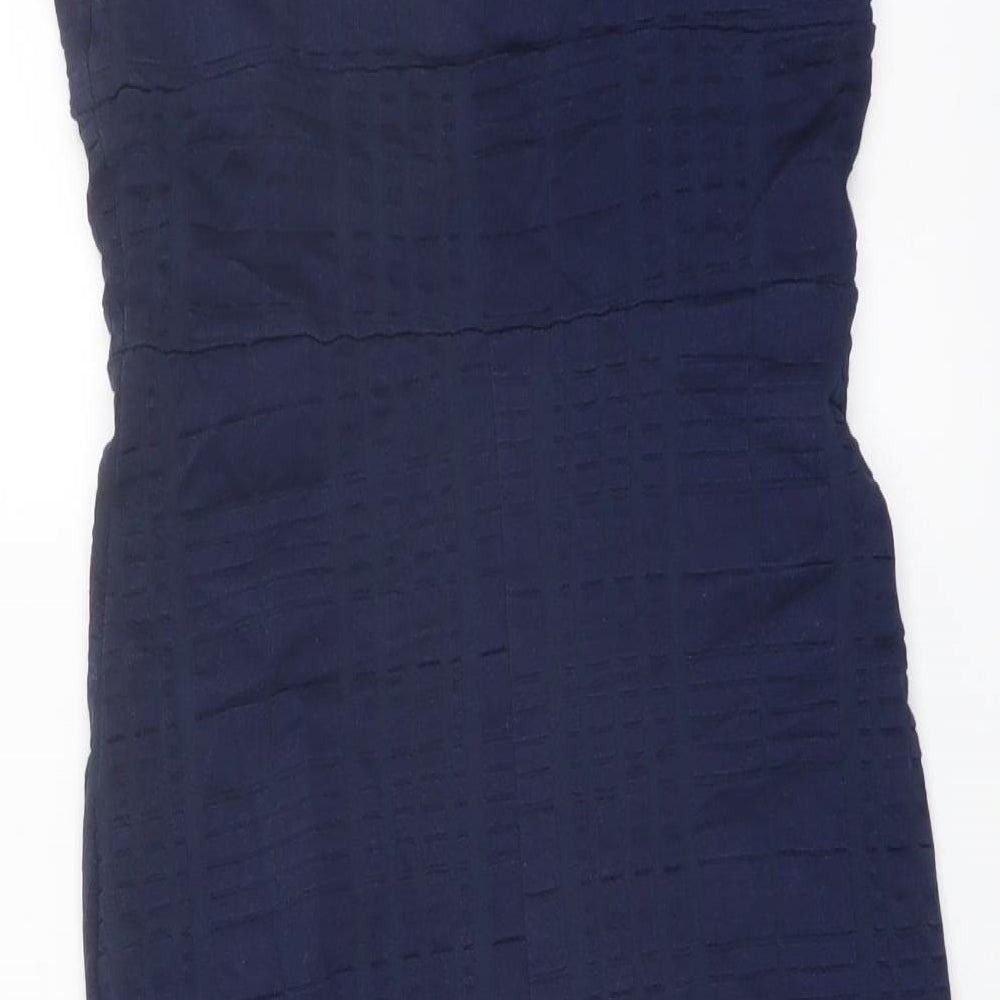 Lipsy Womens Blue Cotton Bodycon Size 10 V-Neck Pullover