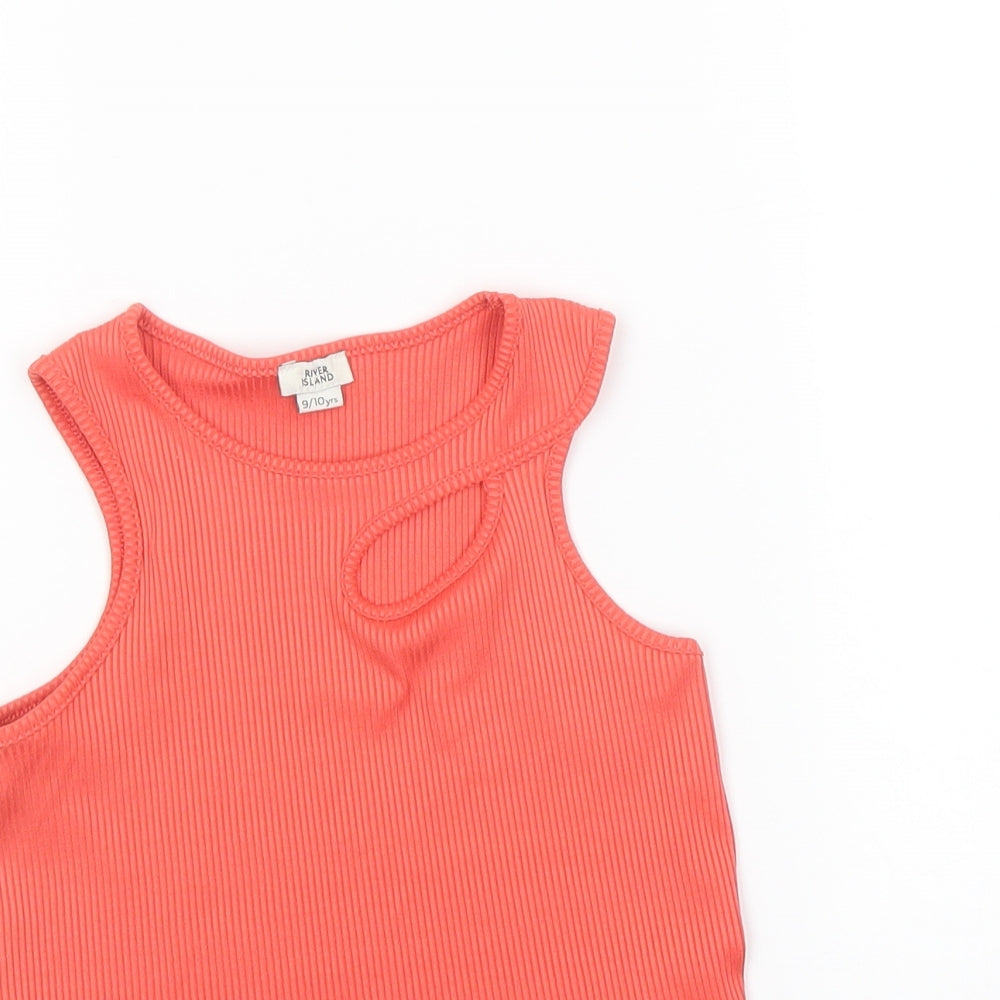River Island Girls Orange Polyester Cropped Tank Size 9-10 Years Round Neck Pullover