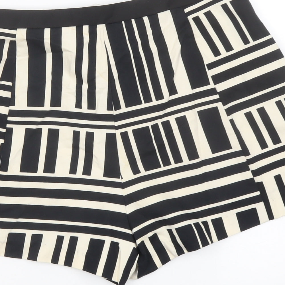 River Island Womens Black Geometric Cotton Basic Shorts Size 10 L3 in Regular Zip