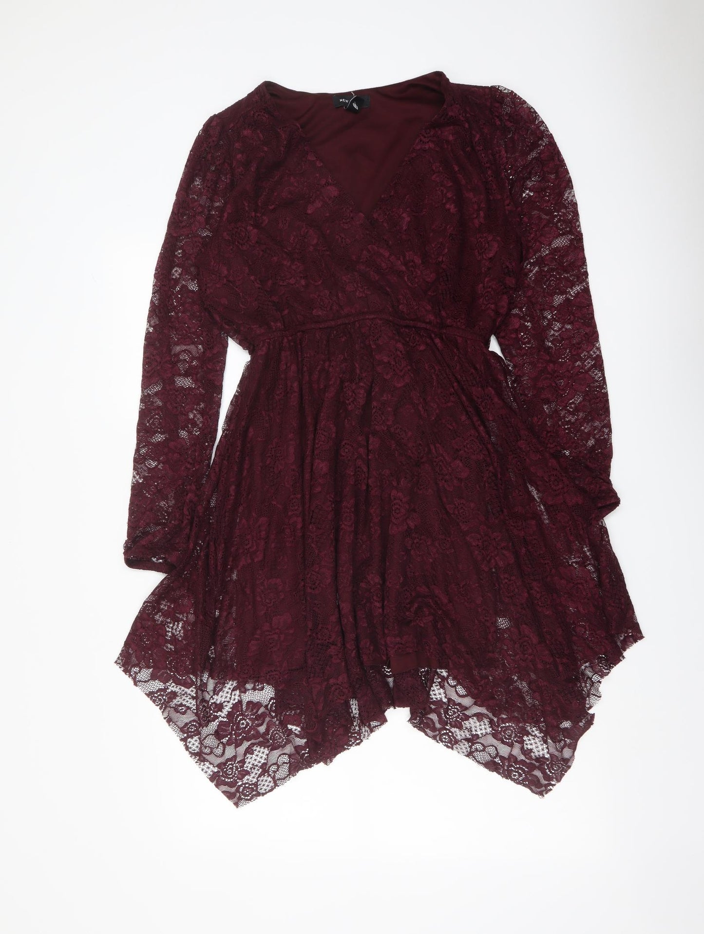 New Look Womens Red Nylon Fit & Flare Size 14 V-Neck Pullover