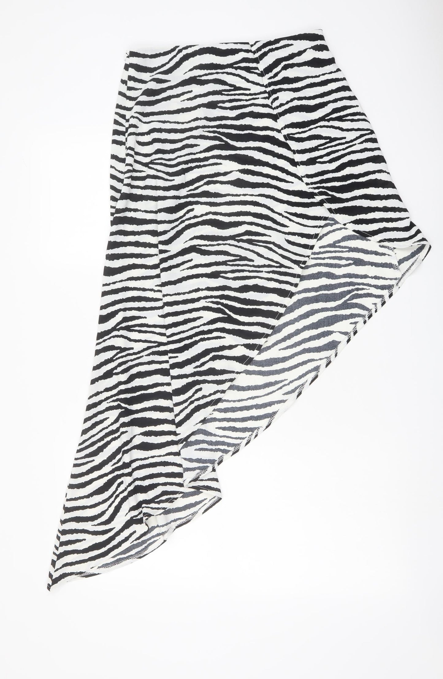 PRETTYLITTLETHING Womens Black Animal Print Polyester Swing Skirt Size 8 Zip - Zebra pattern