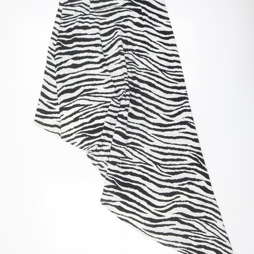 PRETTYLITTLETHING Womens Black Animal Print Polyester Swing Skirt Size 8 Zip - Zebra pattern