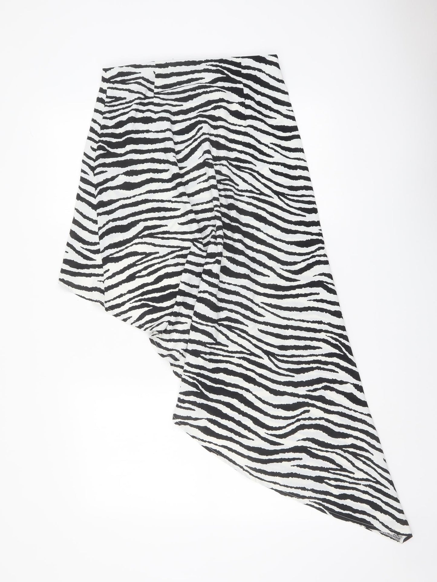 PRETTYLITTLETHING Womens Black Animal Print Polyester Swing Skirt Size 8 Zip - Zebra pattern