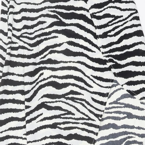 PRETTYLITTLETHING Womens Black Animal Print Polyester Swing Skirt Size 8 Zip - Zebra pattern