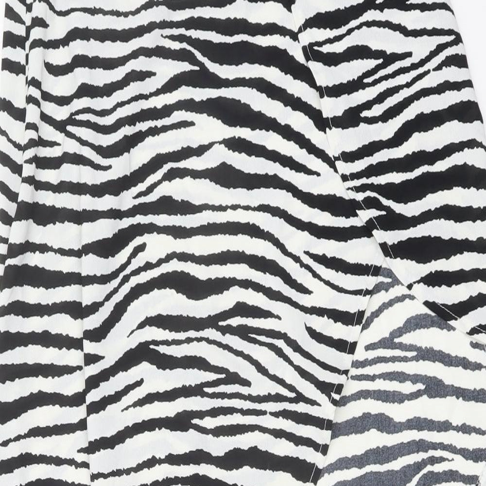 PRETTYLITTLETHING Womens Black Animal Print Polyester Swing Skirt Size 8 Zip - Zebra pattern
