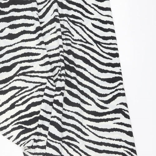 PRETTYLITTLETHING Womens Black Animal Print Polyester Swing Skirt Size 8 Zip - Zebra pattern