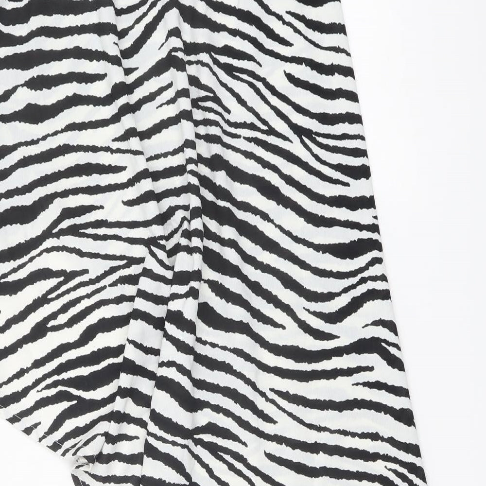 PRETTYLITTLETHING Womens Black Animal Print Polyester Swing Skirt Size 8 Zip - Zebra pattern