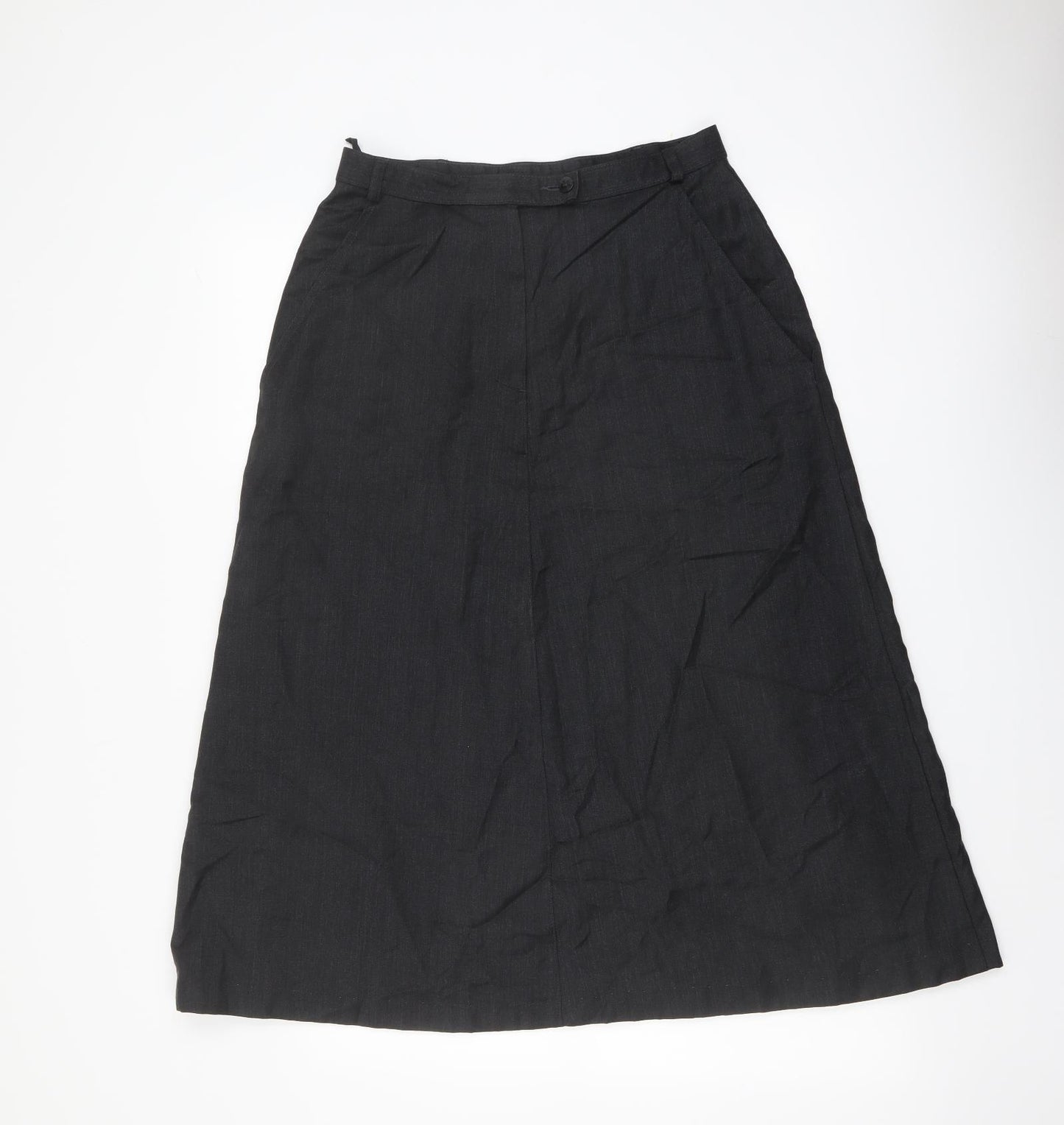 Marks and Spencer Womens Black Wool A-Line Skirt Size 12 Button