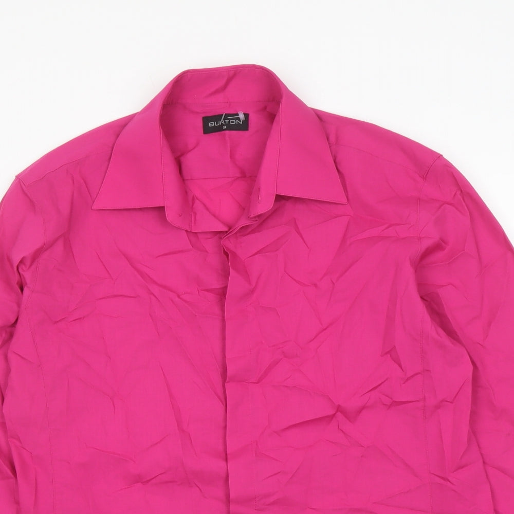 Burton Mens Pink Polyester Button-Up Size M Collared Button