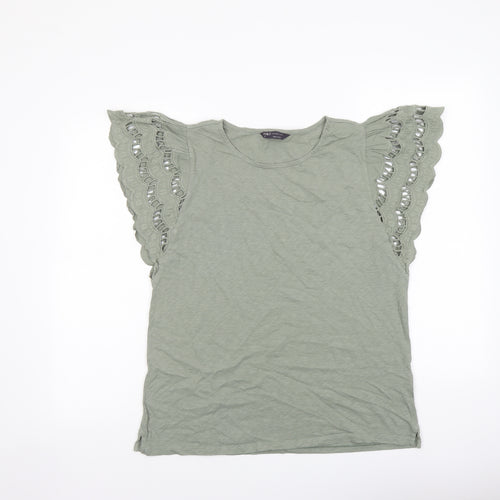 Marks and Spencer Womens Green Cotton Basic T-Shirt Size 12 Round Neck