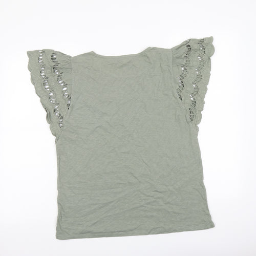 Marks and Spencer Womens Green Cotton Basic T-Shirt Size 12 Round Neck