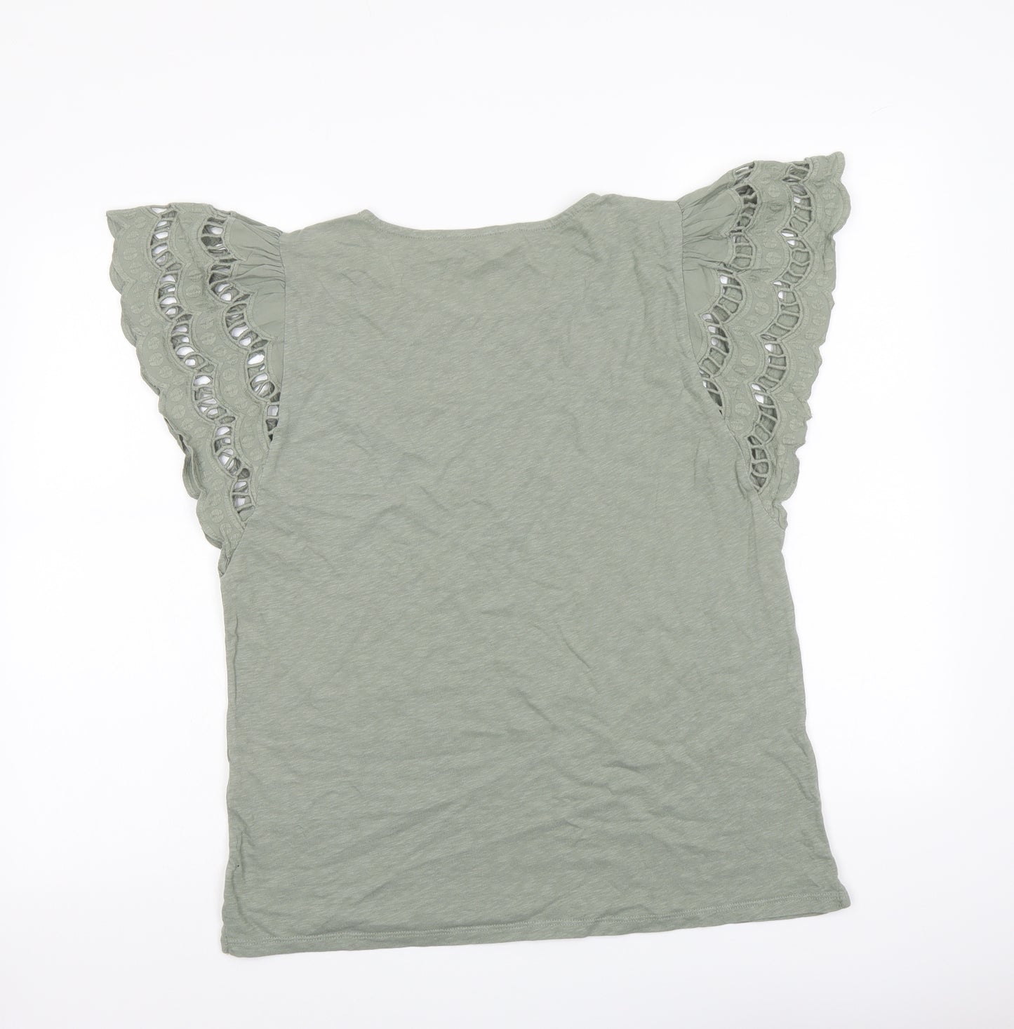 Marks and Spencer Womens Green Cotton Basic T-Shirt Size 12 Round Neck