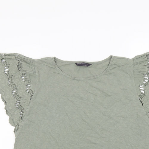 Marks and Spencer Womens Green Cotton Basic T-Shirt Size 12 Round Neck